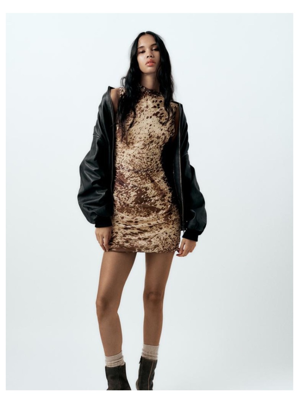 Brown Animal-Print Bodycon Dress - Zara